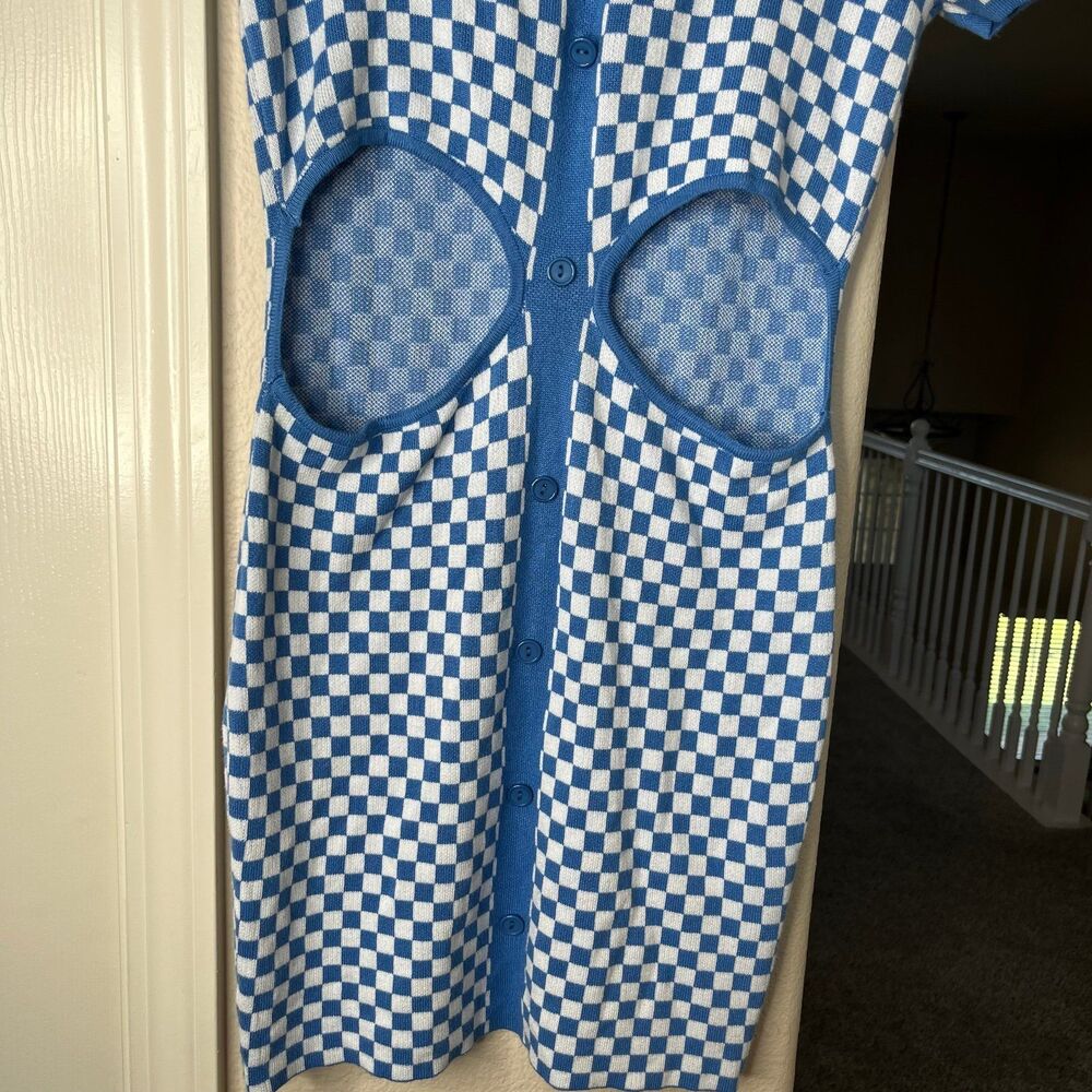 Almost Famous Short Sleeve Checkered Cut-out Pullover Mini Dress Size XL #500 - Picture 5 of 11